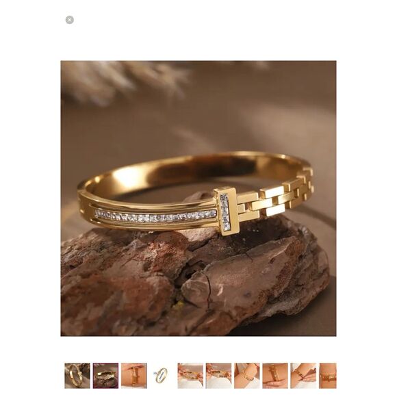 👠 Gold Link Cz Diamond Bangle Bracelet - Picture 4 of 17